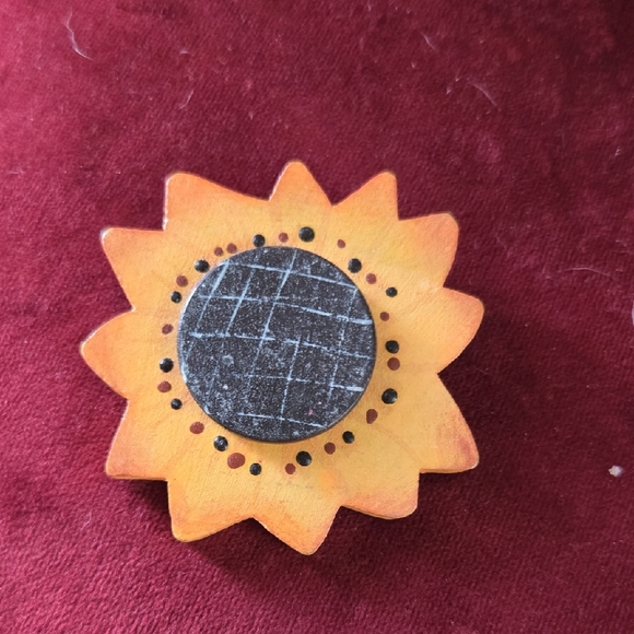 Handmade Jewelry - Vintage Handmade Handpainted Sunflower Brooch Pin 90s